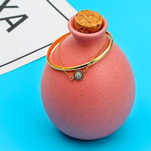 CLEARNICE Turco Mal Ojo Brazalete Pulsera Conjunto Oro Color Abierto Brazalete Ajustable Joyería De Moda para Mujeres Hombres Hombres Male Perímetro Interior 172Mm + 55 Mm