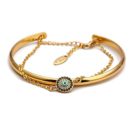 CLEARNICE Turco Mal Ojo Brazalete Pulsera Conjunto Oro Color Abierto Brazalete Ajustable Joyería De Moda para Mujeres Hombres Hombres Male Perímetro Interior 172Mm + 55 Mm