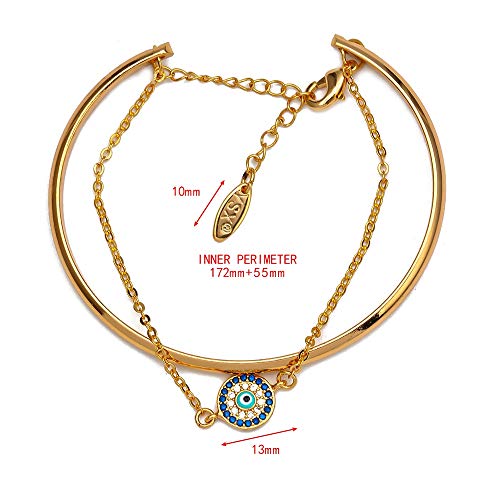 CLEARNICE Turco Mal Ojo Brazalete Pulsera Conjunto Oro Color Abierto Brazalete Ajustable Joyería De Moda para Mujeres Hombres Hombres Male Perímetro Interior 172Mm + 55 Mm