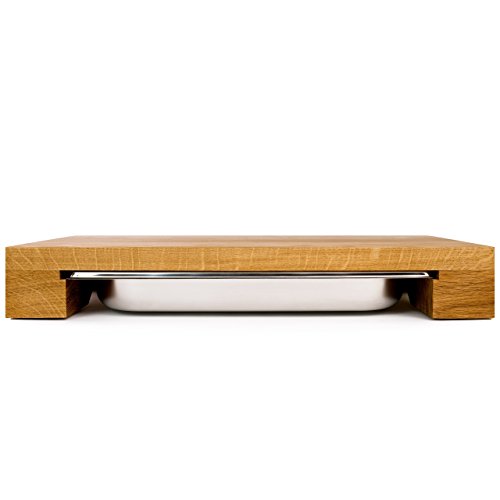 cleenbo - tabla de corte "Cube Oak" tabla de cocina de madera de roble con bandeja de goteo de acero inoxidable Gastronorm, dimensiones: 43 x 29 x 7 cm