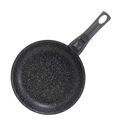 Click & Cook - Los originales! Juego de 3 piezas de alta calidad para ahorrar espacio Sartenes antiadherentes de piedra de lava negra con mango extraíble Placa de gas, horno y juego de inducción