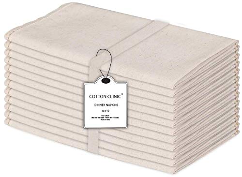 Clinica de Algodón 12 Servilletas de Tela con encaje 50 x 50 cm Beige, Servilletas de Lino de Algodón, Calidad de Hotel Duradera, para Boda, Eventos y Uso Doméstico Regular
