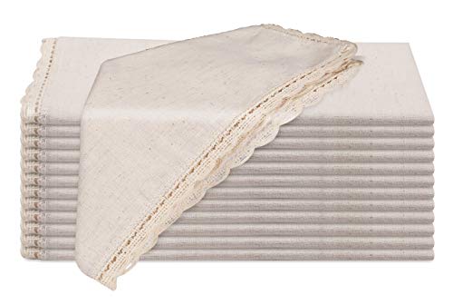 Clinica de Algodón 12 Servilletas de Tela con encaje 50 x 50 cm Beige, Servilletas de Lino de Algodón, Calidad de Hotel Duradera, para Boda, Eventos y Uso Doméstico Regular