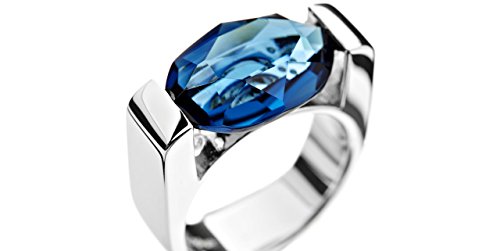 Clio Blue-Anillo para mujer de plata 925 y cristal Swarovski, color azul, para lavamanos, 12 g, T52