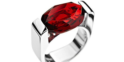 Clio Blue-Anillo para mujer de plata 925 y cristal Swarovski para lavamanos rojo, 12 g, T54