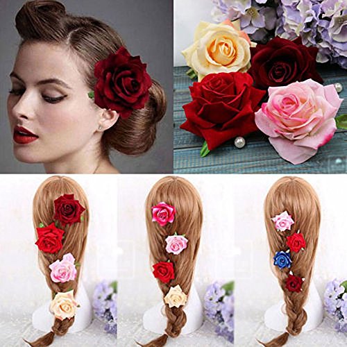 Clips de Pelo de Flor,Hebillas de Pelo de Flor 10 piezas Multicolor Rosa Clips de Pelo de Flor para Mujeres Niñas Fiesta Boda Suministros de Decoración de Fiesta de Disfraz
