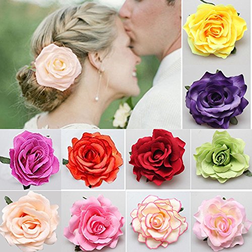 Clips de Pelo de Flor,Hebillas de Pelo de Flor 10 piezas Multicolor Rosa Clips de Pelo de Flor para Mujeres Niñas Fiesta Boda Suministros de Decoración de Fiesta de Disfraz