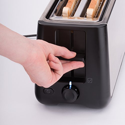 cloer 3569 Tostadora para 2 rebanadas XXL, función de comprobación, carcasa de acero inoxidable, 1000 W, color negro, 850 W, plástico