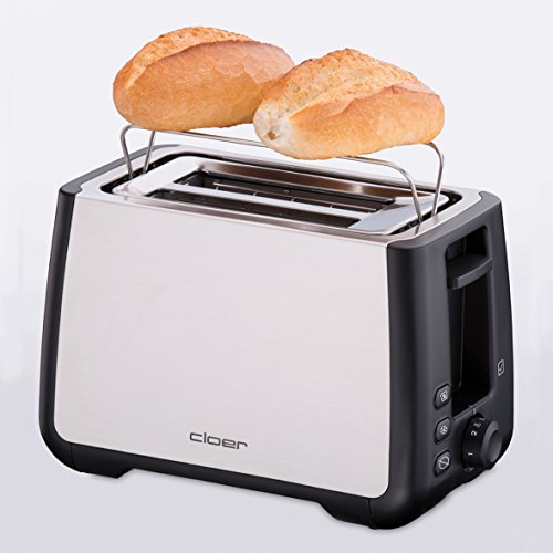 cloer 3569 Tostadora para 2 rebanadas XXL, función de comprobación, carcasa de acero inoxidable, 1000 W, color negro, 850 W, plástico