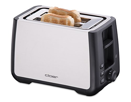 cloer 3569 Tostadora para 2 rebanadas XXL, función de comprobación, carcasa de acero inoxidable, 1000 W, color negro, 850 W, plástico
