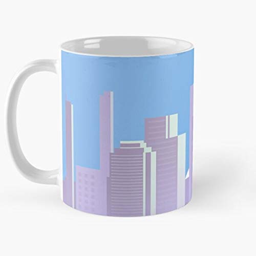 ClownZii Blue Building Metropolis Sky City Cityscape Skyline Town Taza de café con Leche 11 oz