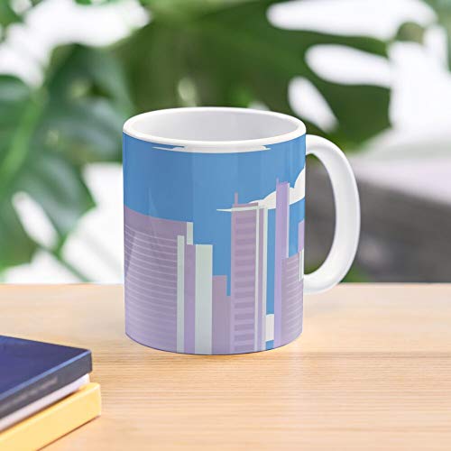ClownZii Blue Building Metropolis Sky City Cityscape Skyline Town Taza de café con Leche 11 oz