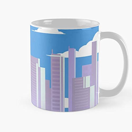 ClownZii Blue Building Metropolis Sky City Cityscape Skyline Town Taza de café con Leche 11 oz