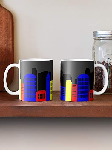ClownZii Red Manhattan Building Yellow New City Superhero York Landscape Taza de café con Leche 11 oz