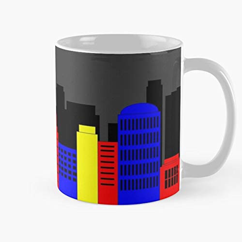 ClownZii Red Manhattan Building Yellow New City Superhero York Landscape Taza de café con Leche 11 oz