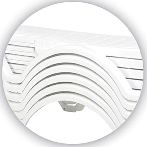 CLP Aqua I - Juego de 10 tumbonas de plástico con ruedas, respaldo regulable en 5 posiciones, 10 unidades, apilables, resistentes a la intemperie, color: blanco