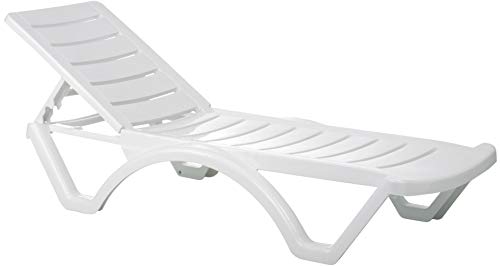 CLP Aqua I - Juego de 10 tumbonas de plástico con ruedas, respaldo regulable en 5 posiciones, 10 unidades, apilables, resistentes a la intemperie, color: blanco