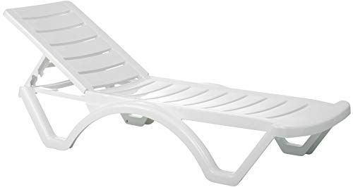 CLP Aqua I - Juego de 10 tumbonas de plástico con ruedas, respaldo regulable en 5 posiciones, 10 unidades, apilables, resistentes a la intemperie, color: blanco