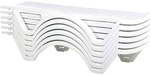 CLP Aqua I - Juego de 10 tumbonas de plástico con ruedas, respaldo regulable en 5 posiciones, 10 unidades, apilables, resistentes a la intemperie, color: blanco