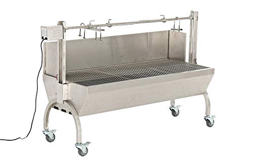 CLP Barbacoa Pro Monty para Cochinillos con Motor I Barbacoa en Acero Inoxidable & con Ruedas & Un Freno I Parillas de Cocción Esmaltadas I, Color:Acero Inoxidable