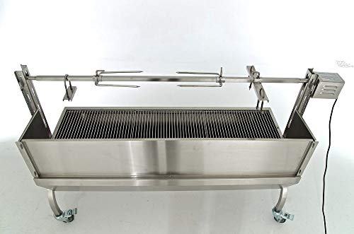 CLP Barbacoa Pro Monty para Cochinillos con Motor I Barbacoa en Acero Inoxidable & con Ruedas & Un Freno I Parillas de Cocción Esmaltadas I, Color:Acero Inoxidable