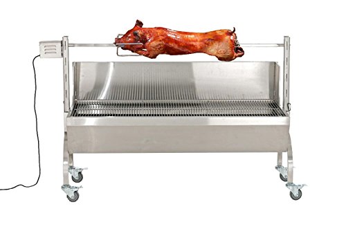 CLP Barbacoa Pro Monty para Cochinillos con Motor I Barbacoa en Acero Inoxidable & con Ruedas & Un Freno I Parillas de Cocción Esmaltadas I, Color:Acero Inoxidable
