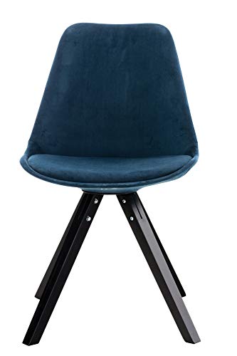 CLP Silla Comedor Nórdica Pegleg En Terciopelo I Silla De Sala con Patas Cuadradas De Madera I Butaca Salón Escandinava I Color: Azul, Negro