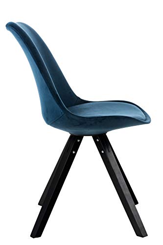 CLP Silla Comedor Nórdica Pegleg En Terciopelo I Silla De Sala con Patas Cuadradas De Madera I Butaca Salón Escandinava I Color: Azul, Negro