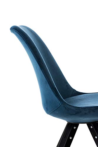 CLP Silla Comedor Nórdica Pegleg En Terciopelo I Silla De Sala con Patas Cuadradas De Madera I Butaca Salón Escandinava I Color: Azul, Negro