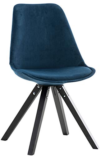 CLP Silla Comedor Nórdica Pegleg En Terciopelo I Silla De Sala con Patas Cuadradas De Madera I Butaca Salón Escandinava I Color: Azul, Negro