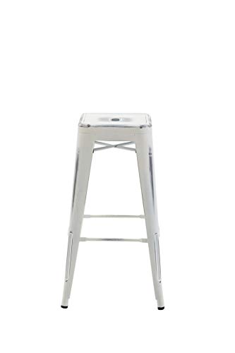 CLP Taburete De Bar Metálico Joshua V2 con Reposapiés I Taburete Apilable Sin Respaldo I Taburete Alto Moderno & En diseño Industrial I Color: Antik weiß