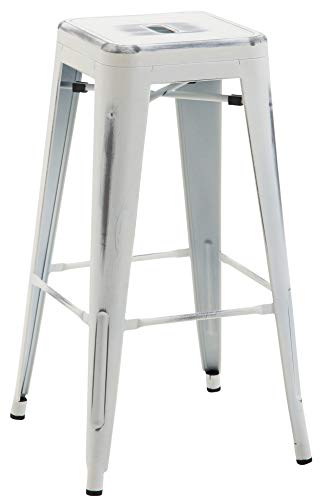 CLP Taburete De Bar Metálico Joshua V2 con Reposapiés I Taburete Apilable Sin Respaldo I Taburete Alto Moderno & En diseño Industrial I Color: Antik weiß