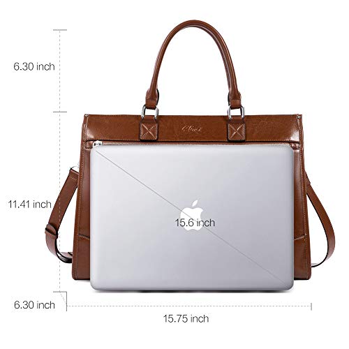 CLUCI - Maletín para mujer, piel encerada al óleo, 15,6", gran capacidad, color marrón