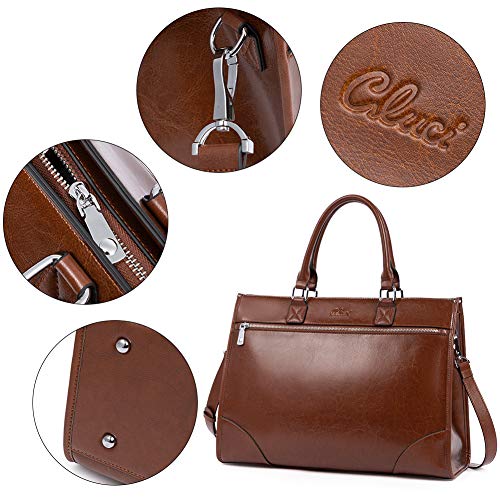 CLUCI - Maletín para mujer, piel encerada al óleo, 15,6", gran capacidad, color marrón
