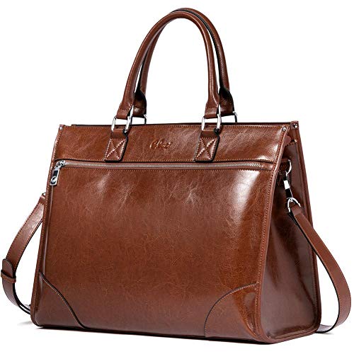 CLUCI - Maletín para mujer, piel encerada al óleo, 15,6", gran capacidad, color marrón