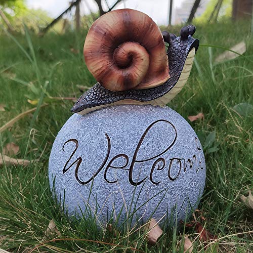 CMmin Adorno de Jardin Escultura de Arrastre Lindo Caracol En la Piedra Redonda decoración de jardín Estatua Animal Yark Animal Art Cubierta al Aire Libre Decoración 7,5 Pulgadas