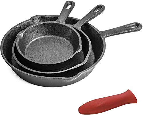 CO-Z 3 Piezas Juego de Sartenes de Hierro Fundido 15cm 20cm 25cm Sartenes Antiadherentes Juego de Ollas de Hierro Fundido para Usar en Interiores y Exteriores