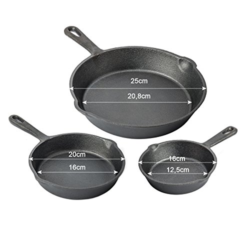 CO-Z 3 Piezas Juego de Sartenes de Hierro Fundido 15cm 20cm 25cm Sartenes Antiadherentes Juego de Ollas de Hierro Fundido para Usar en Interiores y Exteriores