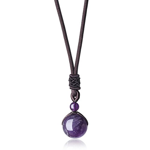 COAI Collar Ajustable con Colgante Cuenta Redonda de Amatista