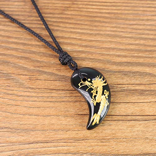 COAI Collar Ajustable con Colgante Magatama de Obsidiana Incrustado