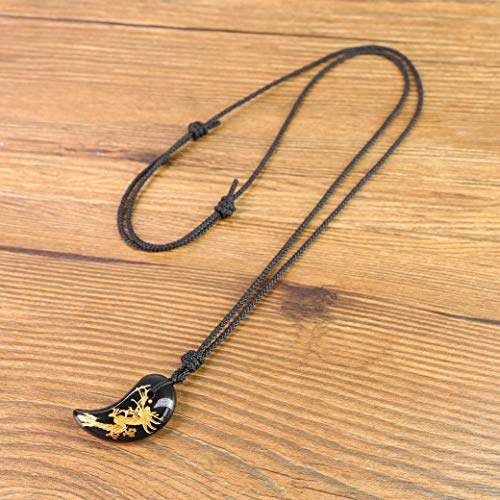 COAI Collar Ajustable con Colgante Magatama de Obsidiana Incrustado