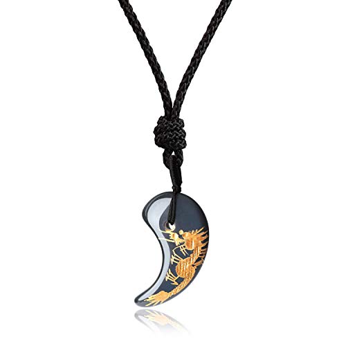 COAI Collar Ajustable con Colgante Magatama de Obsidiana Incrustado