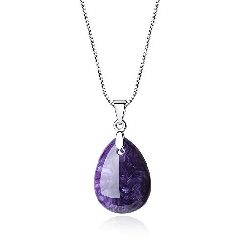 COAI® Collar con Colgante de Piedra Charoite de Gota de Agua 928 Plata esterlina