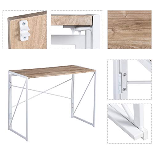 Coavas Mesa Auxiliar Plegable Mesa Estilo Industrial Madera Imitación, Roble & Blanco (100x50x75cm)