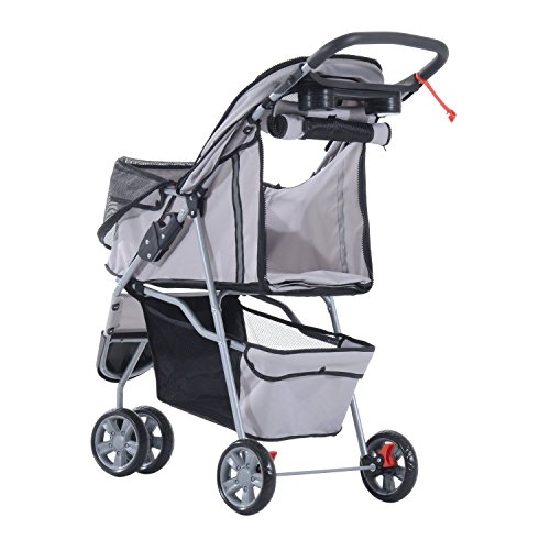 Cochecito Plegable Mascotas 75x45x97cm Perro Gato Carrito Ruedas Giran 360º Gris