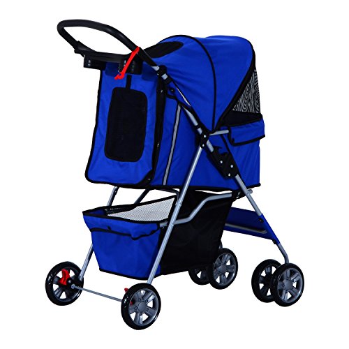Cochecito Plegable Mascotas 75x45x97cm Perros Gatos Carrito Ruedas Giran 360º Azul