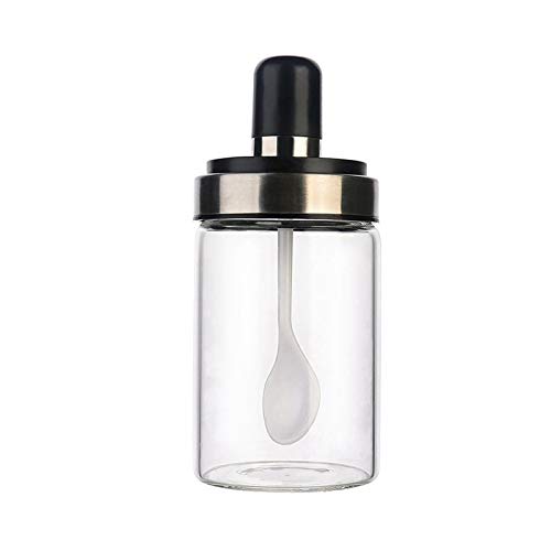Cocina de la Botella de Vidrio de Especias Creativa con Caja de Almacenamiento Frasco salero hogar de Almacenamiento de Acero Inoxidable Cuchara Especia,A
