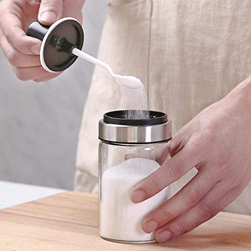 Cocina de la Botella de Vidrio de Especias Creativa con Caja de Almacenamiento Frasco salero hogar de Almacenamiento de Acero Inoxidable Cuchara Especia,A