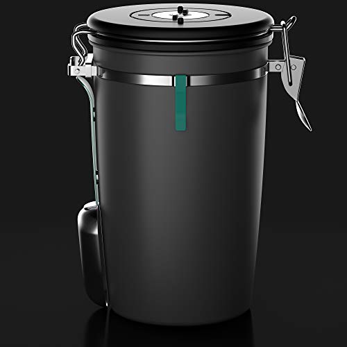 Coffee Gator Recipiente de Acero Inoxidable Válvula de liberación de CO2, Cuchara magnética y Clip para Guardar Bolsas – hasta 645 g de Granos – Capacidad: 1,9 litros
