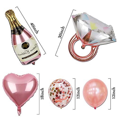 Cojoy Globos para despedida de soltera, 1 pcs Globos con letras de BRIDE TO BE, 14 pcs Globos de látex, 5 pcs globos de aluminio, Guirnalda colgante con forma de estrella de 2 M